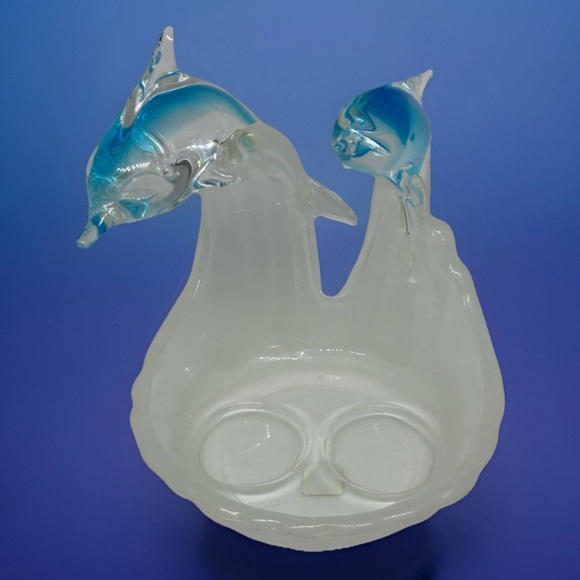 PartyLite Jump For Joy Glass Dolphins Tealight Candle Holder P8876 Retired Rare - Picture 3 of 7